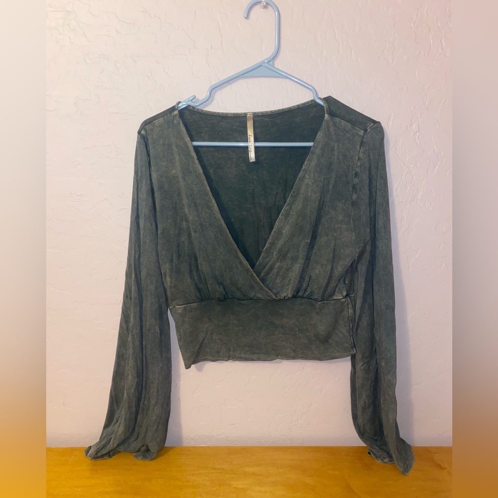 Top Long Sleeve 70s style Top Olive Green